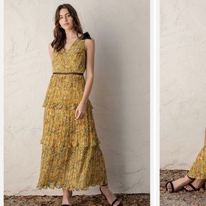 Lulu’s “Such Sophistication Yellow Floral Print Pleated Maxi Dress”